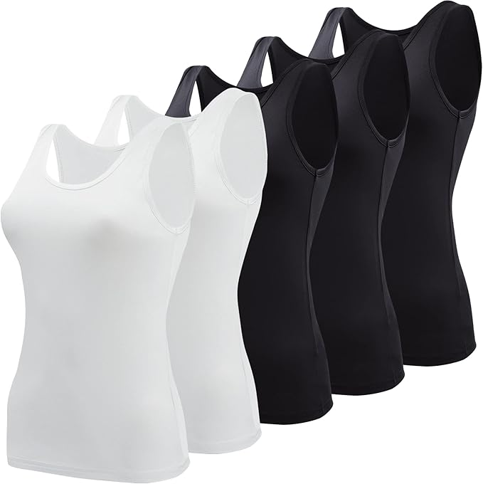 BQTQ 5 Pcs Tank Tops for Women Undershirt Sleeveless Vest Tops for Women and Girls (Black, White, L)