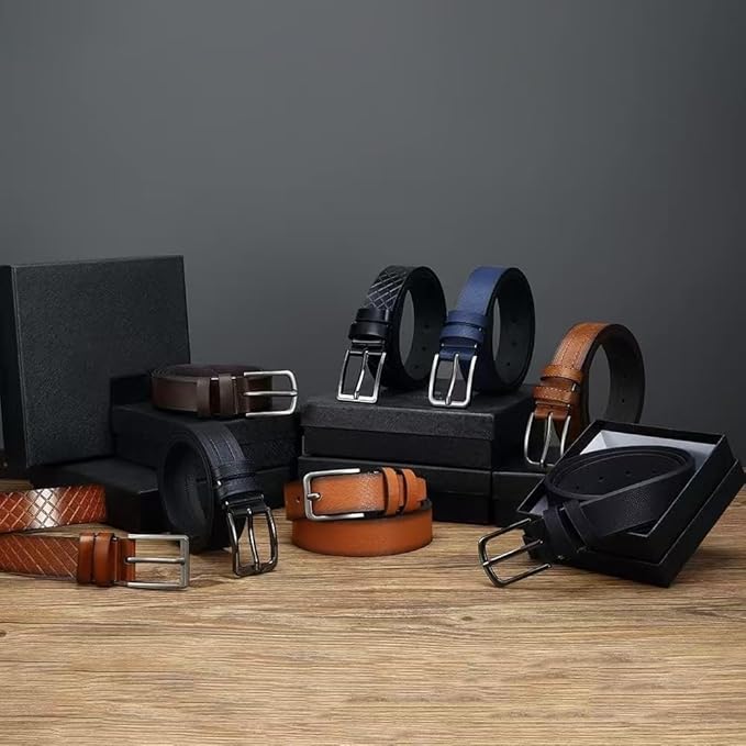 DOOPAI Mens Leather Belts Pin Buckle belt,Dress Belt Casual Wear Jeans Classic belt, Leather Belt Black Belt/Brown Belt,1.25" Adjustable Trim to Fit, 135cm