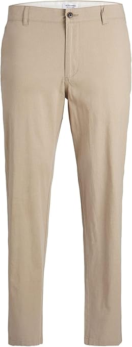 JACK & JONES Men's Jpstollie Jjdave Linen Blend Pants, Crockery, 34W 34L