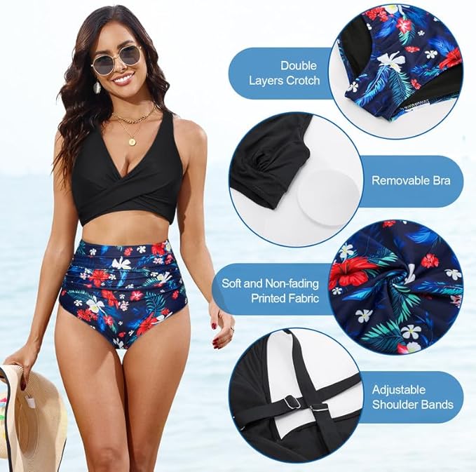 Women's Bikinis,Push Up Bikini Tops & High-Waisted Bikini Bottoms Tummy Control Swimwear Soft Ladies Swimming Costumes 2 Piece Swimsuit Adjustable Bathing Suits, M