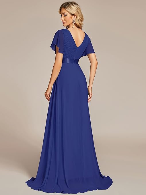 Ever Pretty Glamorous Double V-Neck Ruffles Padded Evening Dress, Sapphire Blue1, 18 UK