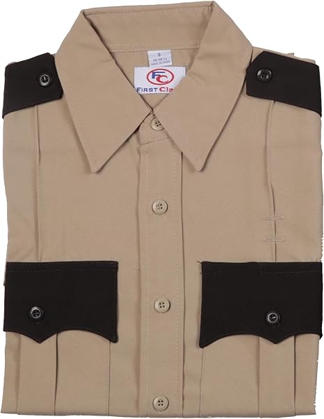 First Class 100% Polyester Two Tone Short Sleeve Men's Uniform Shirt - Large