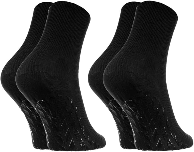 Rainbow Socks - Women Men Cotton Diabetic Elastic Loose Non Slip Socks - 2 Pairs - Black, UK 6.5-8