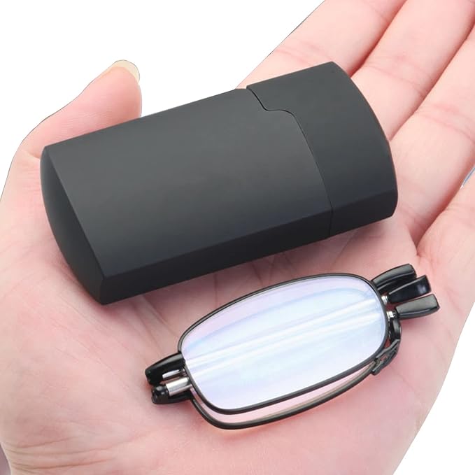 Fsread Folding Reading Glasses Compact Small Portable Blue Light Blocking Reader Spring Hinge Black 2 Pair +2.5