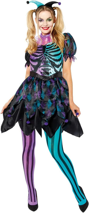 amscan 9914858 - Women's Haunted Harlequin Lady Adults Halloween Fancy Dress Costume Size: 12-14