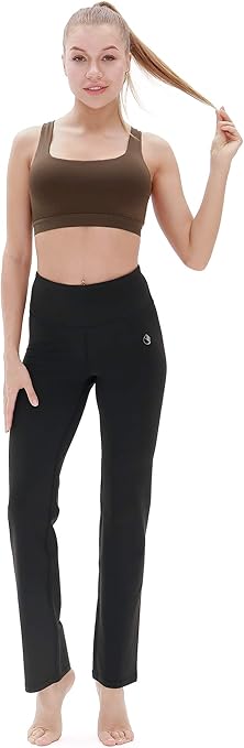 icyzone Bootcut Yoga Pants for Women - Tummy Control Workout Sports Trousers Exercise Running Pants (L, Black)