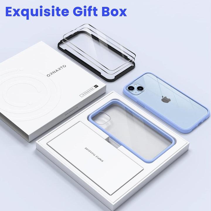 ORNARTO Compatible with iPhone 14 Plus Case 6.7",Bumper Case with 2 x Screen Protector Liquid Silicone Gel Rubber Case Full Body Protection Removable Clear Back Cover for iPhone 14 Plus-Blue