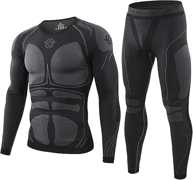 WINDCHASER Men's Thermal Underwear Set Long Sleeve Tops Long Johns Base Layer Bottom Seamless Quick Drying for Cycling, Hiking, Skiing, M