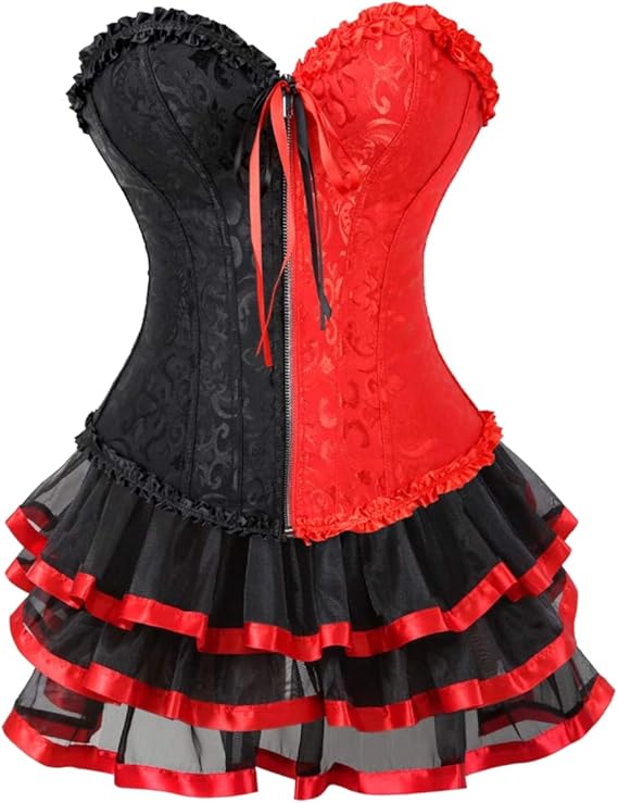 KUOSE Moulin Rouge Gothic Corsage Dress Corset Lace Skirt Plus Size 3XL