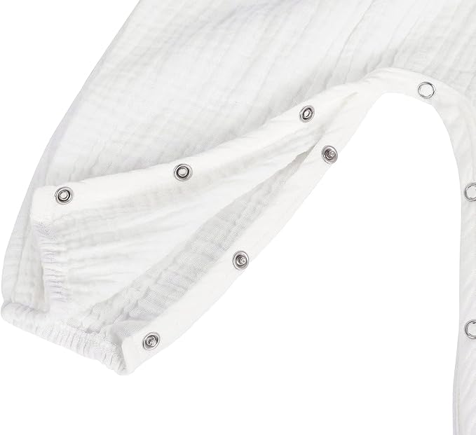 Edjude Romper for Newborn Baby Girl Clothes Ruffle Long Sleeve Floral Jumpsuit Bodysuit Baby Girls Onesies with Headband Size 6-9 Months, White