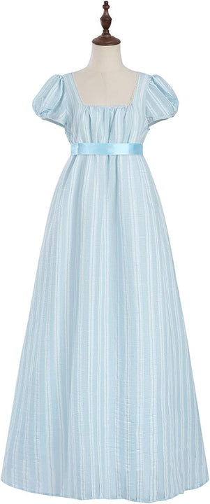 Fiamll Regency Dresses Women's Empire Waist Victorian Ball Gown Regency Dress from 19th Century Parties, blue, M