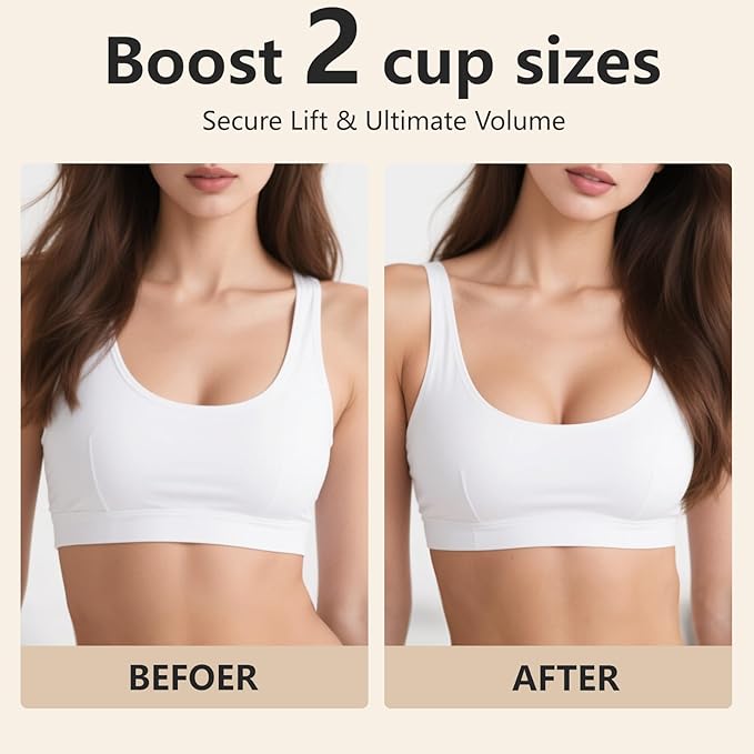 Vety 2025 Sticky Bra Inserts, Reusable Stick On Bra Push Up Invisible Self-Adhesive Bras for Evening Dress, Wedding Dress and Backless Strapless Clothing (UK, Alpha, L, Regular, Regular, Beige)