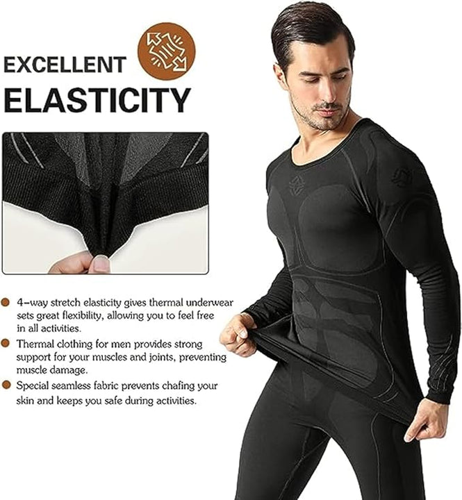 WINDCHASER Men's Thermal Underwear Set Long Sleeve Tops Long Johns Base Layer Bottom Seamless Quick Drying for Cycling, Hiking, Skiing, M