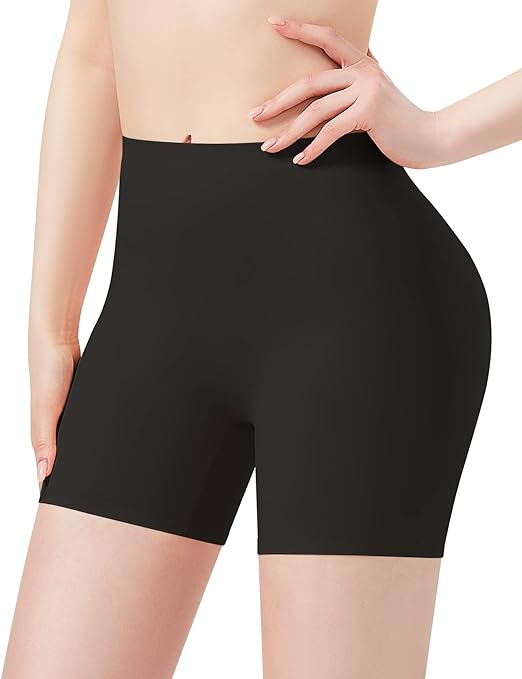 Reamphy Anti Chafing Shorts Women, Seamless Chub Rub Shorts for Under Dresses, Soft Safety Shorts Stretchy Under Skirt Slip Shorts Womens Boxer Shorts Leggings Yoga Underwear Briefs Black L