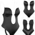 GWAWG Shapewear Bodysuit Women, Women's Deep V-Neck Clear Strap Body Bra for Parties, Dresses, Weddings (Black, XL)