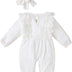 Edjude Romper for Newborn Baby Girl Clothes Ruffle Long Sleeve Floral Jumpsuit Bodysuit Baby Girls Onesies with Headband Size 6-9 Months, White