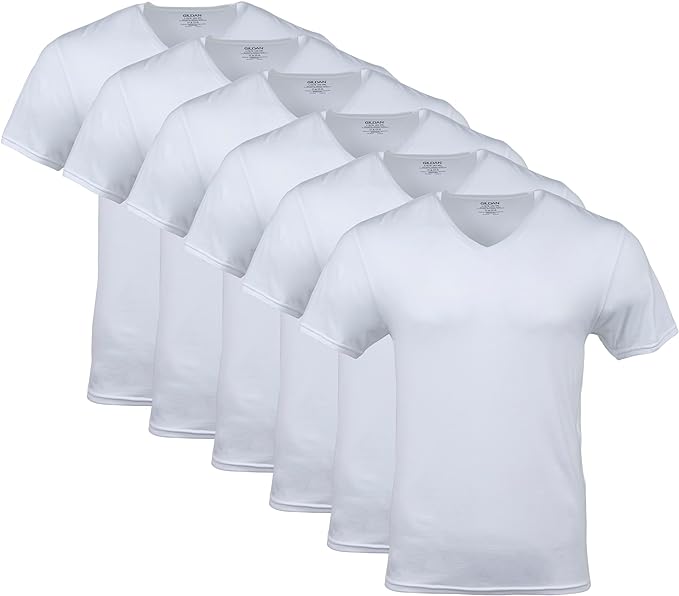 GILDAN Men's V-neck T-shirts, Multipack Undershirt, White (6-pack), M UK