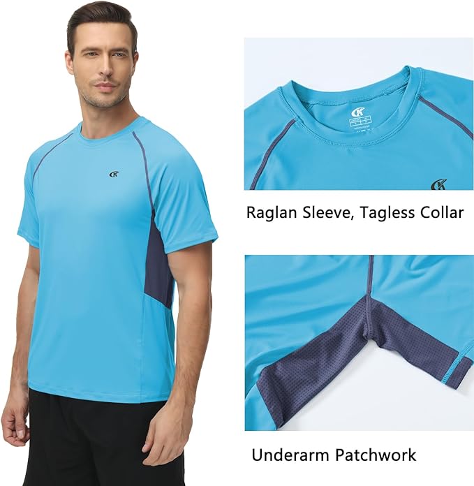 Huayuzh Mens Swimming Shirts Short Sleeve Watersport Rash Guards Rashguard UPF 50+ Quick Drying T-Shirts Surfing Pool Beach Top Blue 3XL