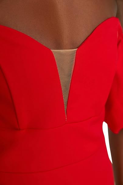 Trendyol FeMan Midi Off-Shoulder Fitted Woven Dress Rot 42