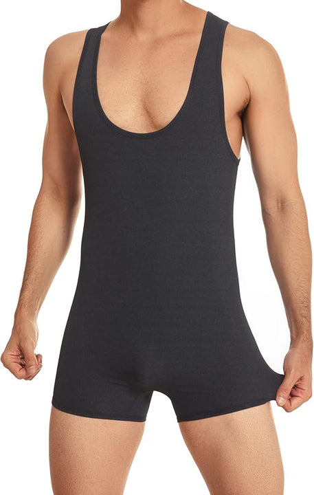YUFEIDA Mens Sports Undershirts Leotard Slim Fit Bodysuit One Piece Active Shirt Sheer Soft Wrestling Singlet Bodywear Black, XL