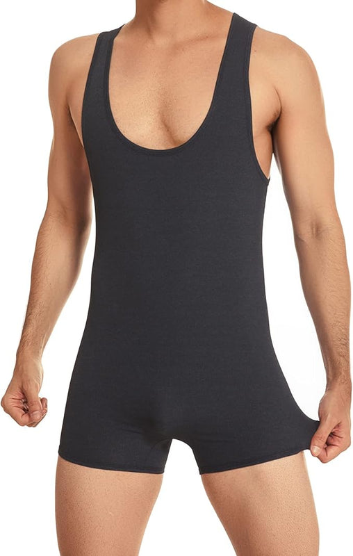 YUFEIDA Mens Sports Undershirts Leotard Slim Fit Bodysuit One Piece Active Shirt Sheer Soft Wrestling Singlet Bodywear Black, XL