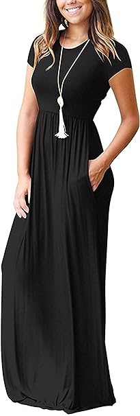 GRECERELLE Womens Maxi Dress Summer Casual Long Dresses for Ladies with Pockets (Black, L)