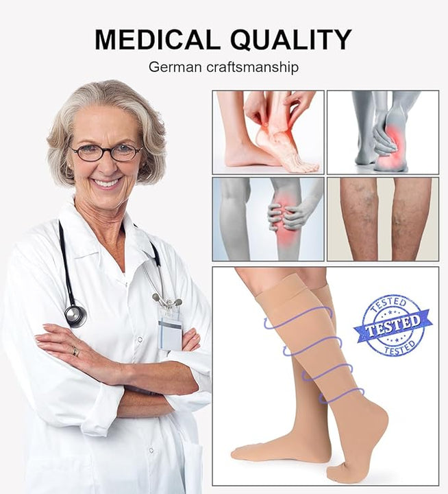 2 Pairs Medical Compression Socks for Women & Men 20-30 mmHg, class 2, Best Graduated Stockings Support Fit for Travel Flight Running Varicose Veins Pregnancy Nurses (Black+Beige, XL)