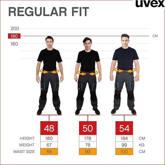 uvex Tune-up Men's Long Work Trousers - Robust Men's Work Trousers with Knee pad Pockets - 35% Cotton - Black/red - 44