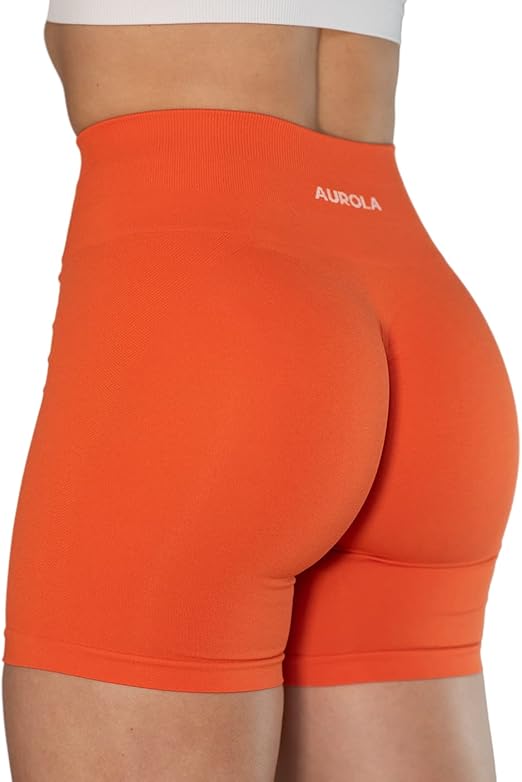 AUROLA Intensify Workout Shorts for Women Seamless Scrunch Shorts Gym Yoga Running Sports Active Exercise Fitness Shorts, Flame Orange, M