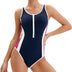 Veranobreeze Ladies Swimsuit One Piece Swimming Costume Black Athletic Swimsuit Modest Swimwear(Rose Red & Dark Blue, UK12)