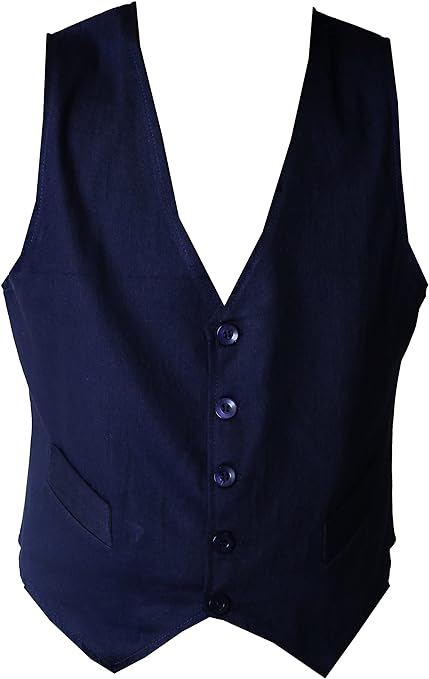 IBEX Mens Slim Fit Formal V-Neck Sleeveless Waistcoats for Waiters, Bar Staff, Fancy Dress, Wedding Party, Navy Blue, L