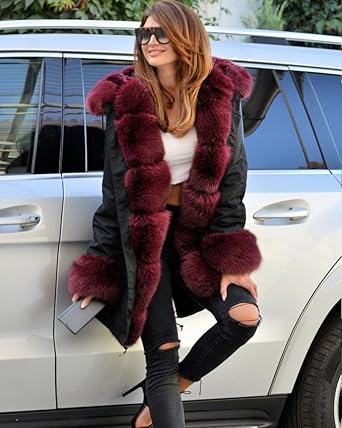 Roiii Women Winter Warm Thick Faux Fur Coat Hood Parka Long Jacket Size 8-20 (12, Wine Red)