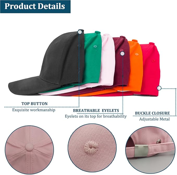 3 Pack Baseball Cap for Men Women 100% Cotton Baseball Cap Sports Casual Plain Sun Hat Hats Brass Polo Style Classic