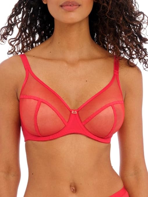 Freya Women's Snapshot Underwire High Apex Bra Full Coverage, Sheer, Chilli Red, 32E