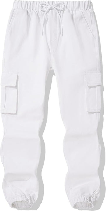 Auranso Boys Cargo Trousers 12-13 Years Kids Elasticated Waist Joggers with Drawstring Outdoor Casual Pants White