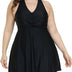 Hanna Nikole Women Plus Size High Waisted Swimsuits Tummy Control Swimdress 18W Black