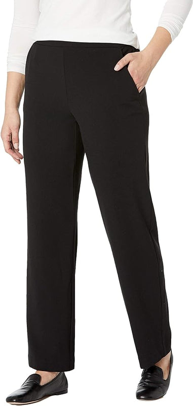 Briggs New York Women's Flat Front Pull On Pant with Slimming Solution, Black, 16 Short