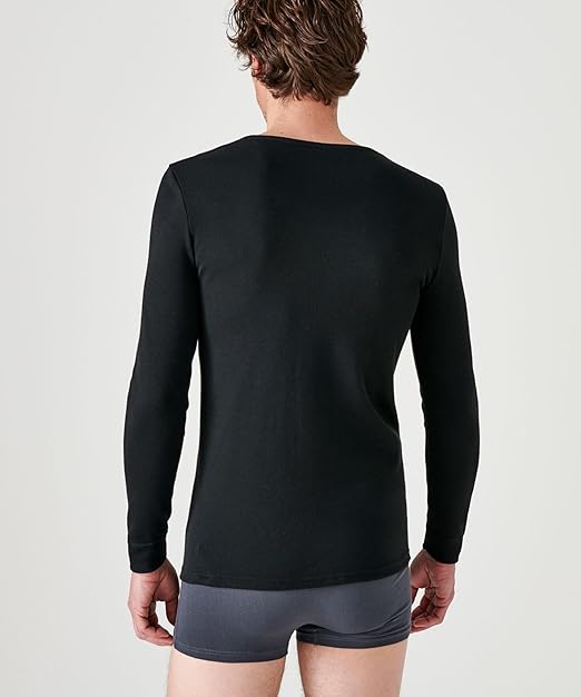 Damart Men's T-Shirt Col V, Maille Interlock Thermolactyl Thermal Top, Black, M