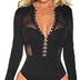 comeondear Women Lingerie Mesh Lace Long Sleeve Leotard Bodysuit Jumpsuit Clubwear Tops, Black 3, UK10-12(X-Large)