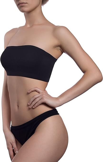 Geyoga 6 Pieces Strapless Bandeau Bras, Seamless Bralettes Stretchy Non Padded Tube Tops for Women(Medium,White, Pink, Light Blue, Purplish Red, Black, Peacock Blue) M