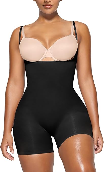 YIANNA Shapewear for Women Tummy Control Bodysuit Seamless Sculpting Body Shaper Open Bust Butt Lifter Shaping Shorts Black 5258 2XL/3XL