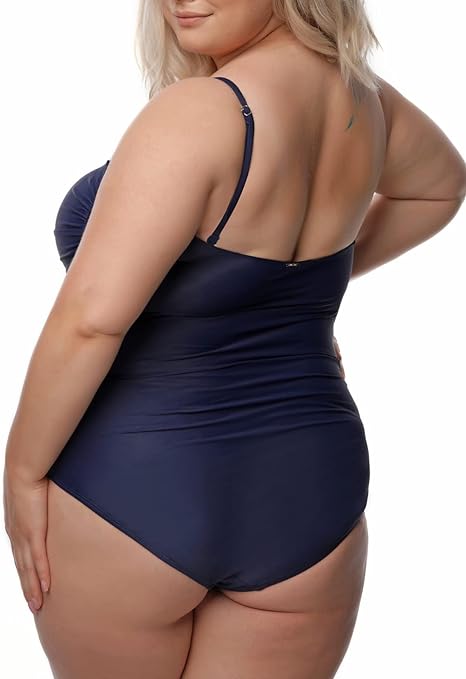 RELLECIGA Women's Strapless One Piece Swimsuit, Navy Blue, Medium