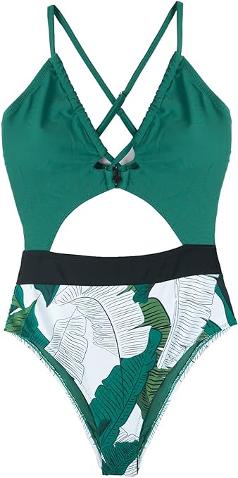 CUPSHE Women's One Piece Swimsuit Plunge Neckline Cutout Criss Cross Bathing Suit Sexy Swimwear Cyan M