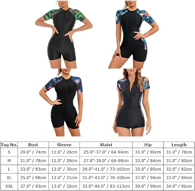 FYMNSI Women's Surfing Suit with Leg Zip One-Piece Rash Guard UPF 50+ Swimwear Surfing Swimsuit Swimwear, Black and red flowers., M