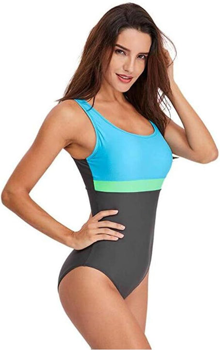 Womens One Piece Swimsuit Tummy Control Swimming Costume Slimming Monokini Push Up Swimwear Splicing Striped Sports Scoopback Bathing Suit with Removable Foam Cups Athletic Padded Swimsuits
