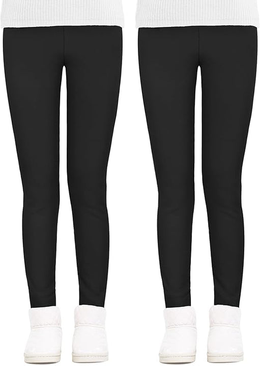 JOCMIC Girls Fleece Lined Leggings Winter Thermal Trousers Pants Thick and Warm Pack of 2 Black, 5-6 Years, Tag 120