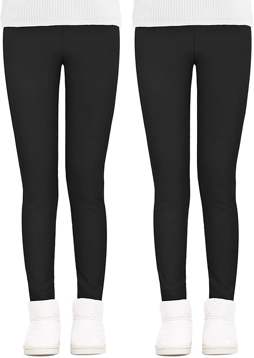 JOCMIC Girls Fleece Lined Leggings Winter Thermal Trousers Pants Thick and Warm Pack of 2 Black, 5-6 Years, Tag 120