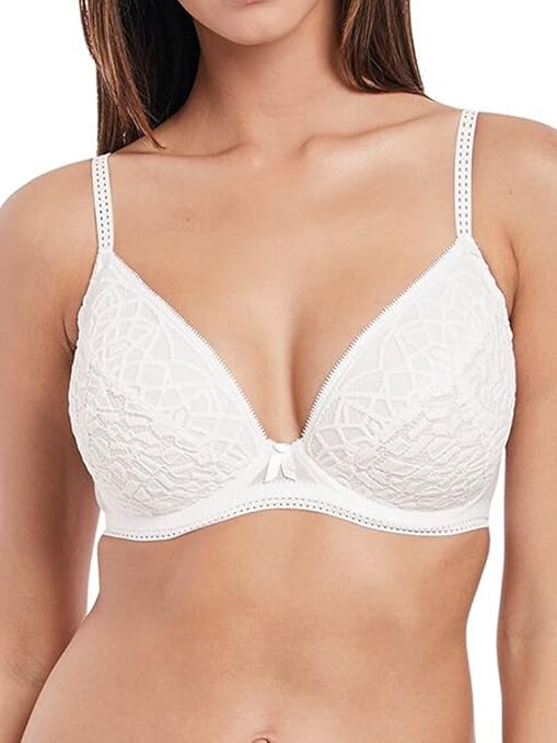 Freya Women's Soiree Lace Padded Plunge Bra, Sheer, White, 36G