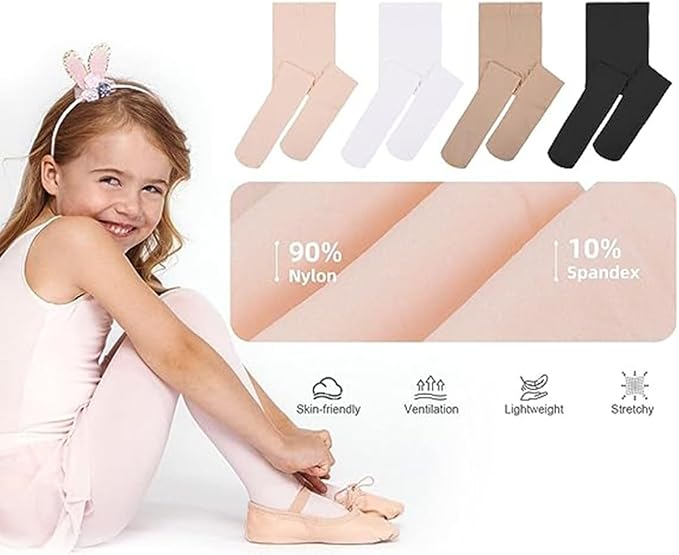 Zando Ballet tights children's girls elastic tights baby dance tights non-slip breathable, 2 pairs of white and pink, 1-3 Years
