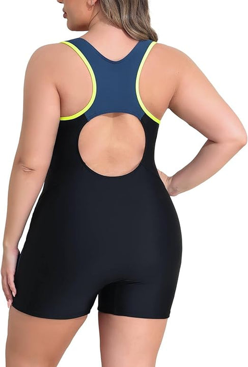 Charmo Women's Plus Size Racerback Swimming Costume Boyleg One Piece Swimsuit Sport Modest Swimwear 18